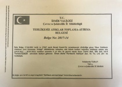 Non-Hazardous Waste Collection Separation Permission Certificate
